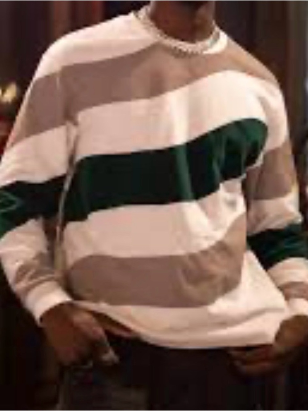 Zara Carlton Banks Bel-Air  SzXL velvet wavy diagonal Green Crew neck Sweater